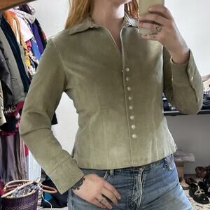 Vintage Live A Little Nubuck Jacket Womens M Sage Green Snap Buttons Slim Fit